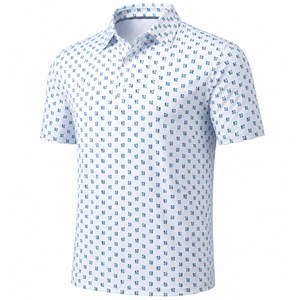 Polos de Golf Personalizados para Hombre, Blancos con Patrón Geométrico Azul, Manga Corta, Marca Privada, Fabricante OEM ODM - Product Image 5