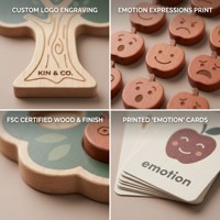 Plateau d'association des émotions en bois Montessori personnalisé en forme de pomme, jeu éducatif STEM pour la reconnaissance émotionnelle, cartes flash colorées