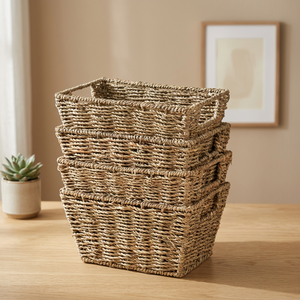 Ensemble de paniers de rangement en jonc de mer tissé à la main, organisateur durable et écologique pour la lessive, les étagères, le placard et la décoration intérieure - Product Image 1