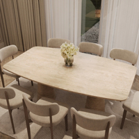 Table à manger rectangulaire incurvée en travertin italien Lucas de Kumusi Furniture