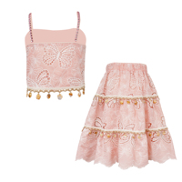 Ropa Infantil de Boutique, Conjuntos de Verano para Niñas, Conjunto de 2 Piezas con Falda Camiseta Boho Bordada con Mariposas para Bebés y Niñas Pequeñas, Venta al Por Mayor