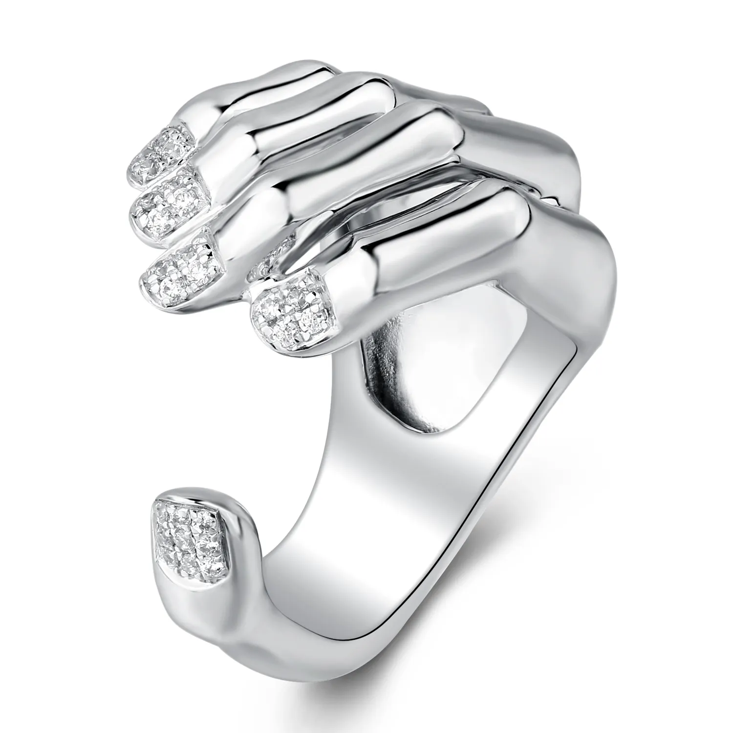 High Quality Promotion Zircon S925 Sterling Silver Adjustable Platinum Hands Style Half Open Ring