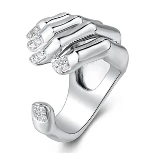 โปรโมชั่นคุณภาพสูงZircon S925เงินสเตอร์ลิงปรับPlatinumมือสไตล์ครึ่งเปิดแหวน