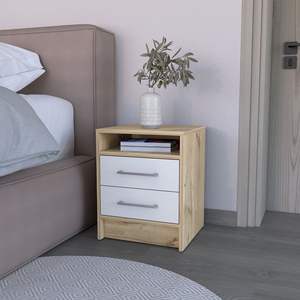 DB Modern Luxury Nightstand Cartiz Solid Wood Two-Drawers in White/<b>Light</b> <b>Oak</b> Finish for Apartment or Hospital Use - Product Image 1