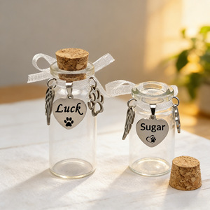 Personalized Name Modern Teardrop Pet Hair Storage Container for <b>Dogs</b> & Cats Bone <b>Ash</b> Teeth Souvenir Glass Bottles - Product Image 3