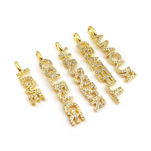 Pendentif en or plaqué 18k avec lettre <span class=keywords><strong>micro</strong></span> pavé, breloque d'amour, en zircon cubique, pour la fabrication de bijoux, 50 pièces - Product Image 2