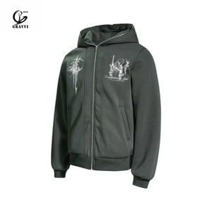 Sweat-shirt et hoodie surdimensionnés pour homme de haute qualité, 470 grammes, tendance rétro, design à motif de épines, fermeture éclair intégrale - Product Image 3