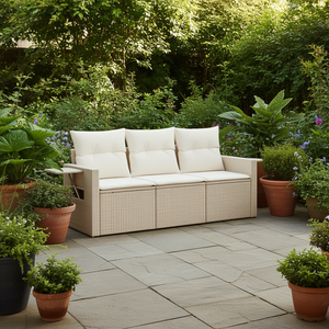 D0100XF6XBP Divano da Giardino a Tre Posti in Rattan PE Beige, Arredamento da Esterno dal Design Contemporaneo con Cuscini in Schiuma ad Alta Densità - Product Image 2