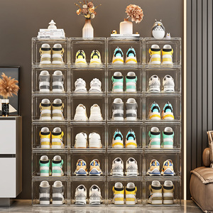 Transparent Stackable Shoe Cabinet Storage <b>Box</b> With Lid Durable Dustproof Home Shoe Rack <b>Plastic</b> Foldable Standing Type 20-35L - Product Image 5