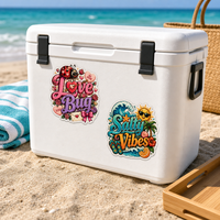 Autocollants personnalisés en vinyle découpé sur mesure, style rétro estival, imperméables, autocollants adhésifs avec logo imprimé pour bouteille d'eau, glacière, planche de surf