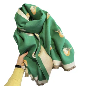 Scarf Winter green bird air conditioned room shawl with thick warm long high grade imitation cashmere bib