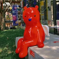 Sculpture en fibre de verre de mascotte de poupée lapin Ours Violent de dessin animé, style célébrité d'Internet, Zhang Zhanzhan, rouge, petite décoration extérieure