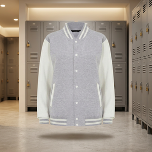 FESHO WEAR Blouson universitaire en coton gris et blanc pour homme, style hip-hop, avec logo sur le devant, streetwear décontracté, imperméable - Product Image 3