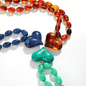 Colliers ras du cou tendance en acier inoxydable plaqué or 18 carats, bijoux simples avec perles acryliques et <span class=keywords><strong>grand</strong></span> pendentif cœur orange - Product Image 5