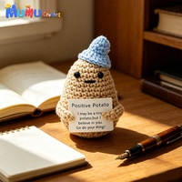 Chapeau bleu en crochet fait main personnalisé, motif pomme de terre positive, jouet d'accompagnement émotionnel tricoté, vente en gros, fournisseur en vrac, cadeau