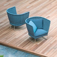 Conjunto de Sofá Modular para Exteriores de Diseño Minimalista, Tejido con Cuerda de Olefina Curvada y Enlazada, Dos Opciones de Grosor de Cuerda, Cojín Impermeable para Patio