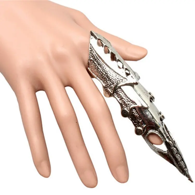 Кольцо мужское серебристое в готическом стиле, стильное ювелирное изделие с двумя вставками для пальцев, в стиле панк-рок, подарок для мужчин