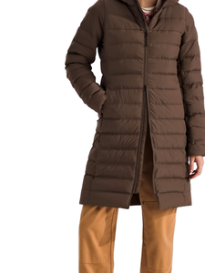 Veste longue d'hiver en polaire avec capuche en fourrure amovible, doublure matelassée avec logo, fermeture éclair, doublure en rayonne, mélange élasthanne/coton - Product Image 1