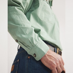 Workshirt <strong>Half</strong> <strong>Button</strong> Light Weight 100%Cotton Long Sleeve Cowboy <strong>Shirt</strong> Tops for Men Western Workshirt - Product Image 3