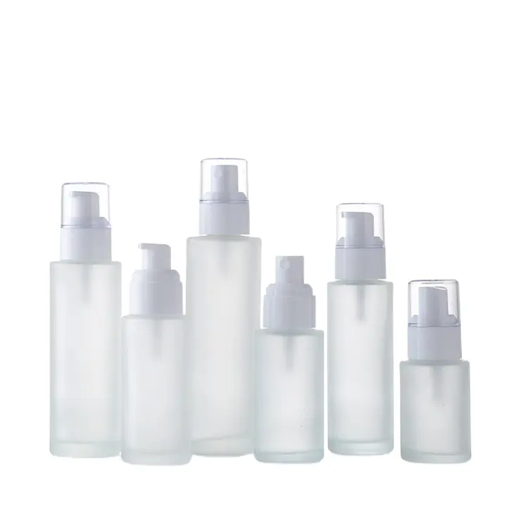 factory OEM frosted glass bottles with pump 20ml 30ml 40ml 50ml 60ml 80ml 100ml glass lotion bottle cosmetic bottle