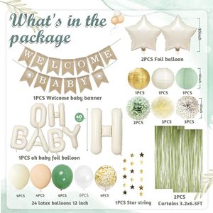 Set de Decoración para Baby Shower <span class=keywords><strong>Verde</strong></span> Salvia de Alta Calidad, 45 Piezas, Globo de Aluminio OH BABY de 40 Pulgadas, Farol de Papel, Adornos Colgantes de Estrellas y Pompones - Product Image 2