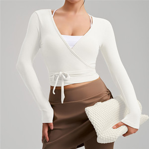 Haut de sport à manches longues croisé avec bandage, séchage rapide, pour la course, la danse, le yoga et le pilates pour <span class=keywords><strong>femme</strong></span> - Product Image 6