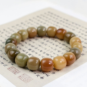 Bodhi Root <b>Bracelet</b> Small Lime 18 Beads 11x12mm Natural Stone Jewelry Gift Unisex Students Summer Wear - Product Image 3