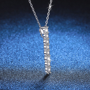 XL121 Unisex S925 Sterling Silber Anhänger Halskette mit Langem Streifen Moissanit-Einlage Schlichtes Design für Männer und Frauen - Product Image 2