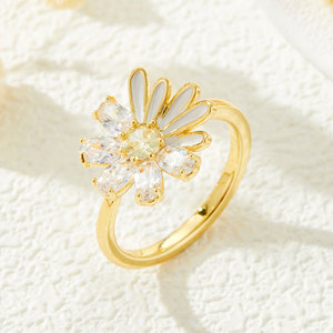 Daisy Flower Zircon Open Ring Adjustable Sweet Cute Jewelry Gift For Women Index Finger - Product Image 4