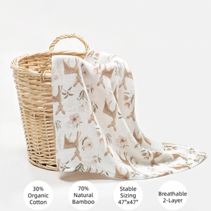 بطانيات قماط وشاش موسلين من الخيزران القطني العضوي بطباعة مخصصة للرضع والأطفال واللّف - Product Image 2