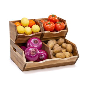 Stackable <b>Rectangle</b> Acacia Wood Eco-Friendly Modern Multifunctional Customized Color Kitchen Counter Fruit <b>Storage</b> <b>Baskets</b> - Product Image 1