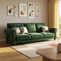 Canapé en tissu de style américain Bardon, trois places, vert, vintage, en velours chenille, amovible, pour salon de petit appartement