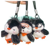 Porte-clés pingouin en peluche animaux marins de dessin animé, avec lunettes, masque pour les yeux, cordes tressées, breloque moelleuse, cadeau peluche 3D marine
