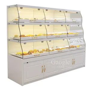 Wooden Custom Made Tempered Glass Bread Display Cabinet Counter Vertical Marble Bakery Shop Showcase Display