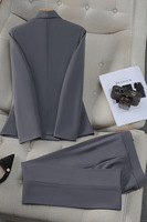 Costume pantalon pour femme gris, marine, noir, pour le bureau, tenue de travail féminine, ensemble 2 pièces, veste de blazer formelle et pantalon