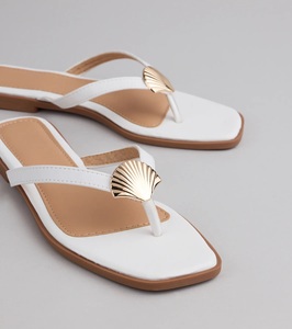 Women Summer Beach Sandals Flip Flops Gold Shell Hardware Tan Colour Walking <b>shoe</b> on Beach Travel <b>shoes</b> - Product Image 4