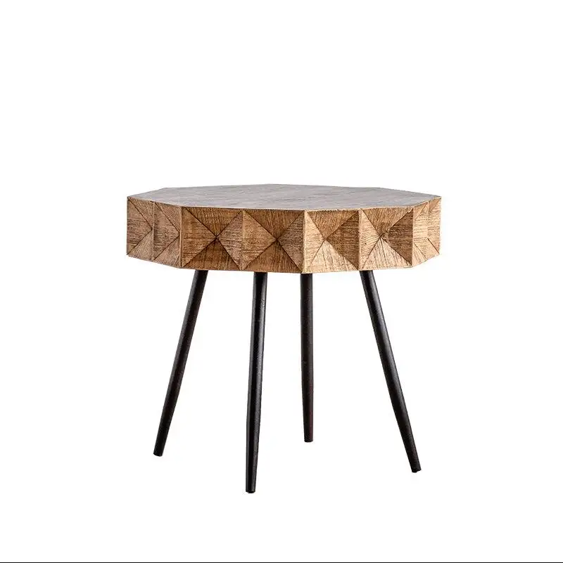 Tabela de extremidade fluída de madeira lateral, venda quente, tabela com 3 pernas, planta de metal, interior