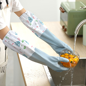 Women's Waterproof Fleece Lined Dishwashing Gloves 52 Cm Thickened Rubber For Kitchen Household Chores - Product Image 2