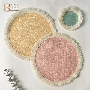 Bohemian Cotton Placemats Nordic Fabric Woven Mats Home Kitchen Heat-resistant Anti-scald Flower Design Tassel <strong>Table</strong> <strong>Coasters</strong> - Product Image 5