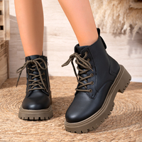Bottines à plateforme épaisse pour femmes, à lacets, avec fermeture éclair latérale, bottes de combat à semelle crantée, chaussures d'hiver tendance pour femmes, noir et blanc