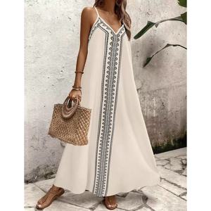 Abito Lungo Boho <span class=keywords><strong>con</strong></span> Motivo Solido e <span class=keywords><strong>Spacco</strong></span> Frontale, Allacciatura Naturale, Abbigliamento Casual per Festival, Stile Nomade - Product Image 3