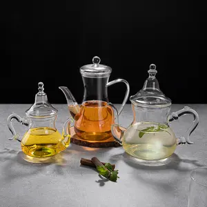 JINGHUANG Glassware High Borosilicate Glass Handmade Bamboo Handle Heat Resistant Teapot With Glass Strainer