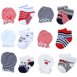 Ensemble de moufles et <span class=keywords><strong>chaussettes</strong></span> anti-griffures pour nouveau-nés, gants de bébé de classe A 0-3 mois, ensemble pour nourrissons style nautique, vente en gros personnalisée OEM - Product Image 2