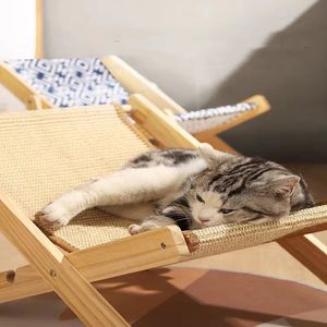 Einfarbiges hölzernes Katzen bett Hängematten liege Abnehmbarer Sisal kühler Verschleiß festes Katzen kratz pad für Hunde OEM ODM Handwäsche - Product Image 4