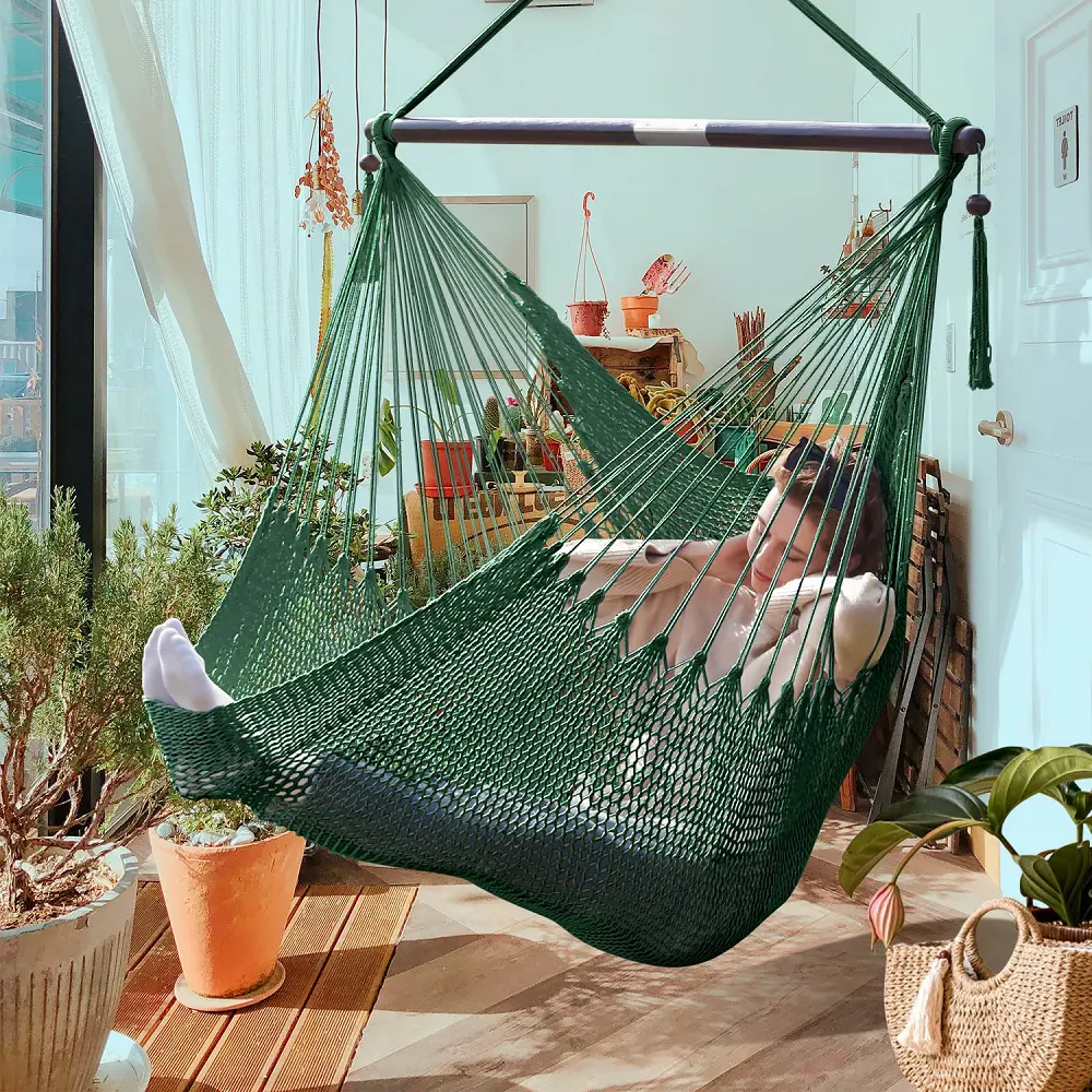 HMK macramé Boho interior colgante hamaca columpio con borla de cuentas dormitorio colgante columpio