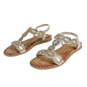 Elegant T-Strap Flat <b>Sandals</b> With Rhinestone Decoration Open Toe Genuine Leather Summer Women Shoes Breathable Slip-On - Product Image 1
