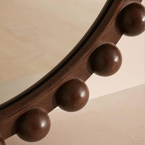 Decorative Bobble Frame Solid Dark <strong>Oak</strong> Wood <strong>Round</strong> <strong>Mirror</strong> for the Wall - Product Image 2