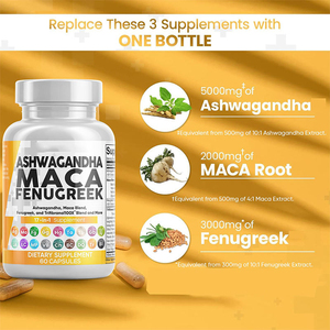 Cápsulas de raíz de maca 17 en 1, Ashwagandha cruda, raíz de maca, cápsulas de ginseng, suplemento natural para adultos para controlar el estrés y el estado de ánimo. - Product Image 5