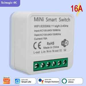 Mini Interruptor Inteligente WiFi de 16A, Compatible con Tuya, Relé de 1 Canal para Automatización del Hogar, Control por Voz con <span class=keywords><strong>Alexa</strong></span> y el <span class=keywords><strong>Asistente</strong></span> de Google - Product Image 1