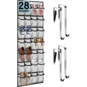 Over the Door <b>Shoe</b> Organizer 28 Pockets Five Layers Breathable Mesh Hanging Rack for Closet Storage with Stainless Steel <b>Hooks</b> - Product Image 1